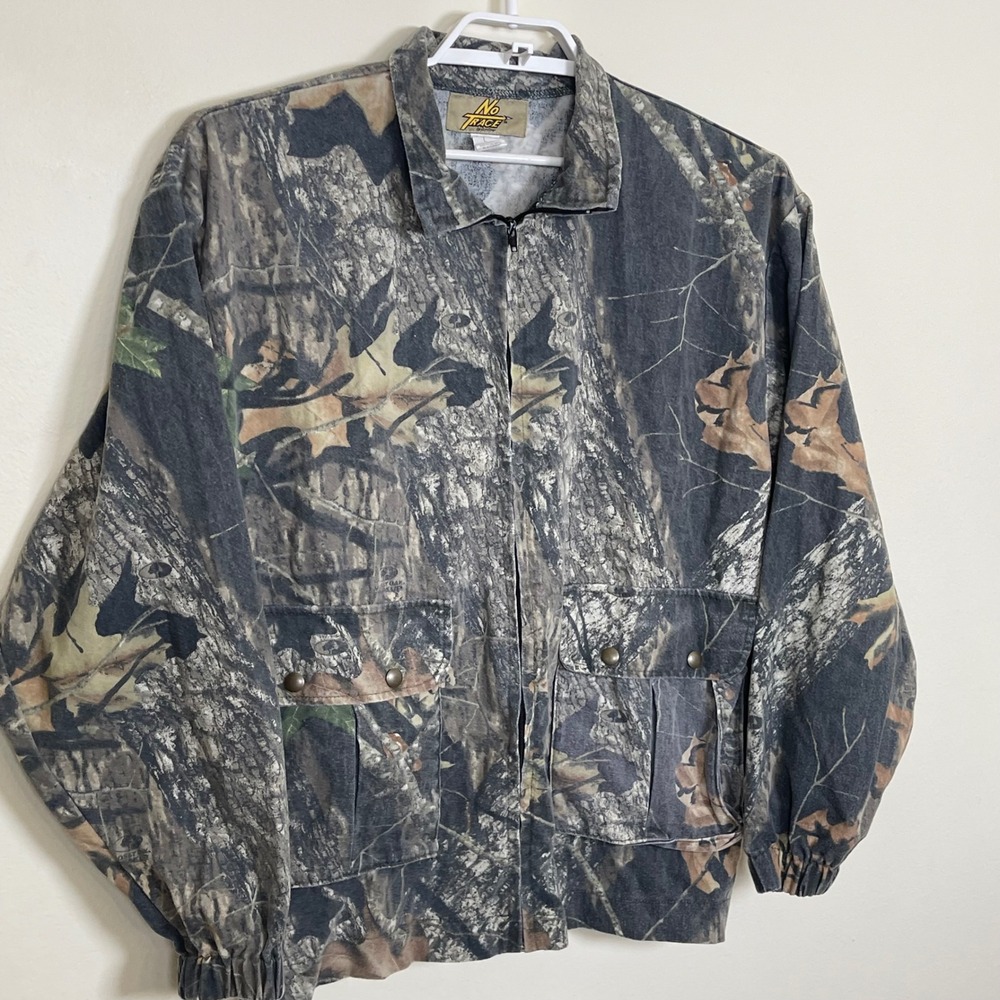 No Trace Mossy Oak Camo Full Zip Jacket Mens L Green Brown Hunting Utility - Picture 5 of 10